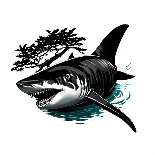 Tiger Shark Silhouette From Above Heading Toward Mangrove Tree