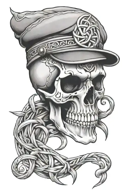 Skull With Celtic Knot Eyes And A Scally Cap On Top
