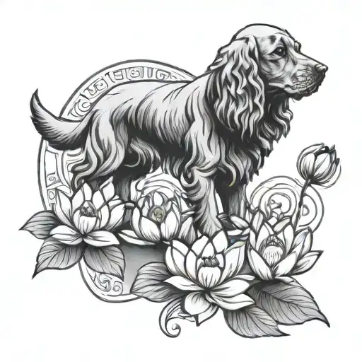Cocker Dog And Lotus Flower