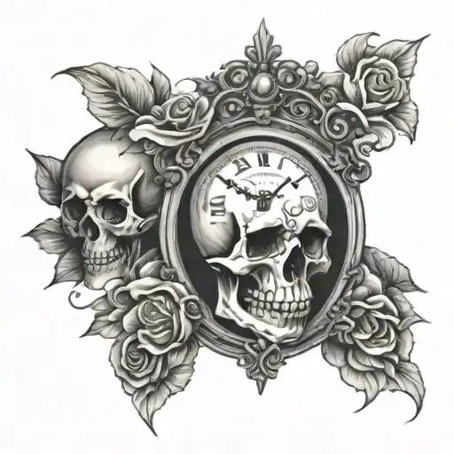 Skull Hour Glass And Time Running