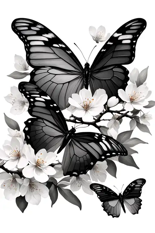 Butterflys And Chery Blossom Tree