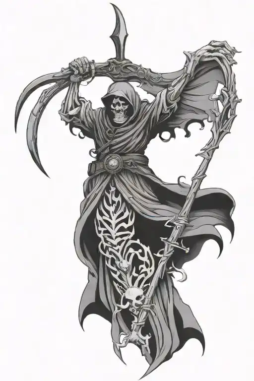Grimm Reaper With Graveyard Background Black And White
