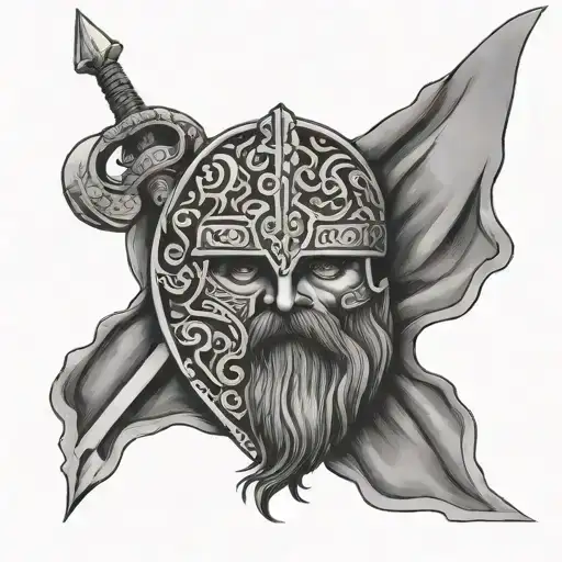 A Viking With A Danish Flag And Christian Cross Surrounded My Enimies