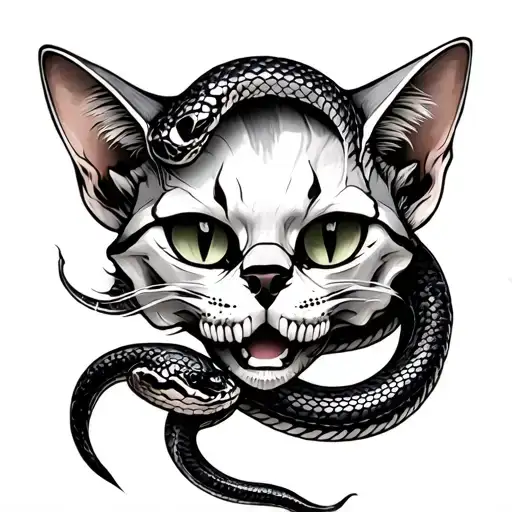 Cat Skull With Snake