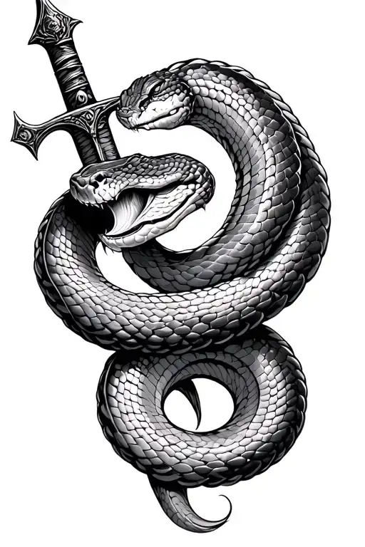 Coiled Snake Covering Sword