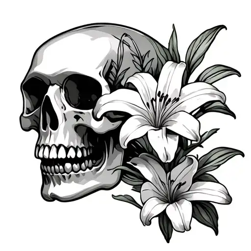 Lily Flowers Growing Out Of The Metal Mulisha Skull