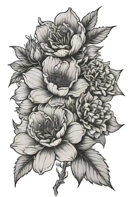 Fine Line Tattoo Of The Birth Flowers For July And August