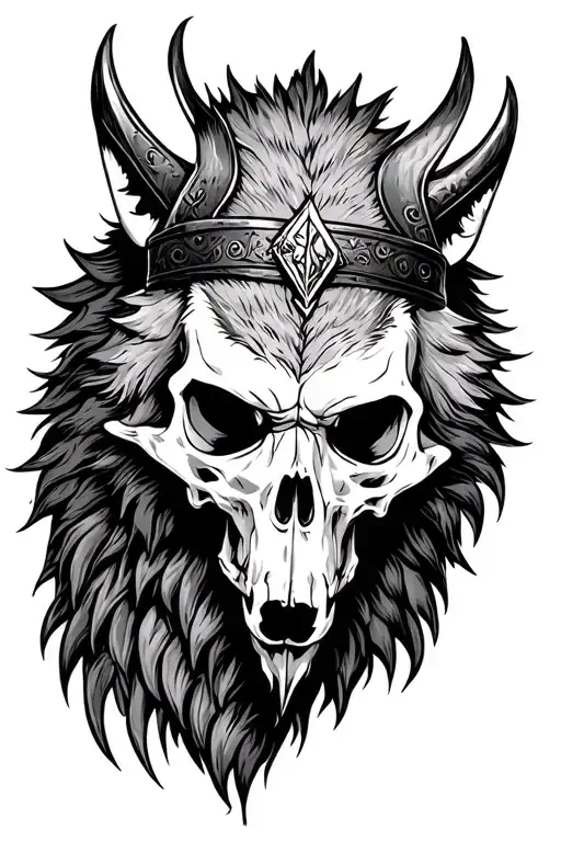 Viking Skull With The Wolf