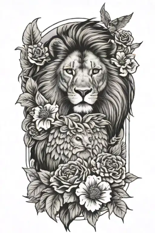 Lion And Owl And Scales And Flower
