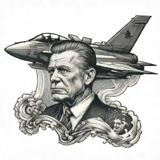 A Portrait Of A President With A Fighter Jet Flying Overhead