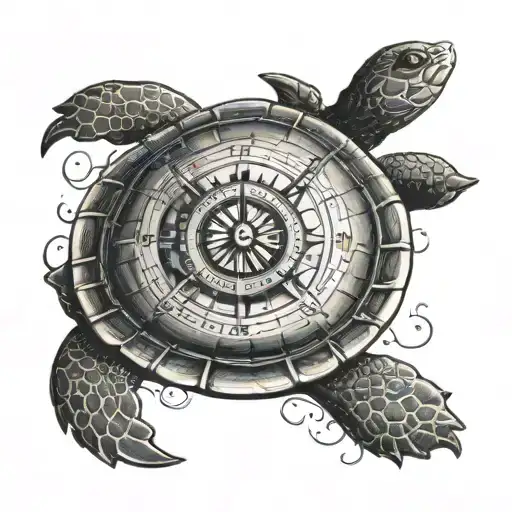 Polyinesian Turtle And A Compass Surrounded