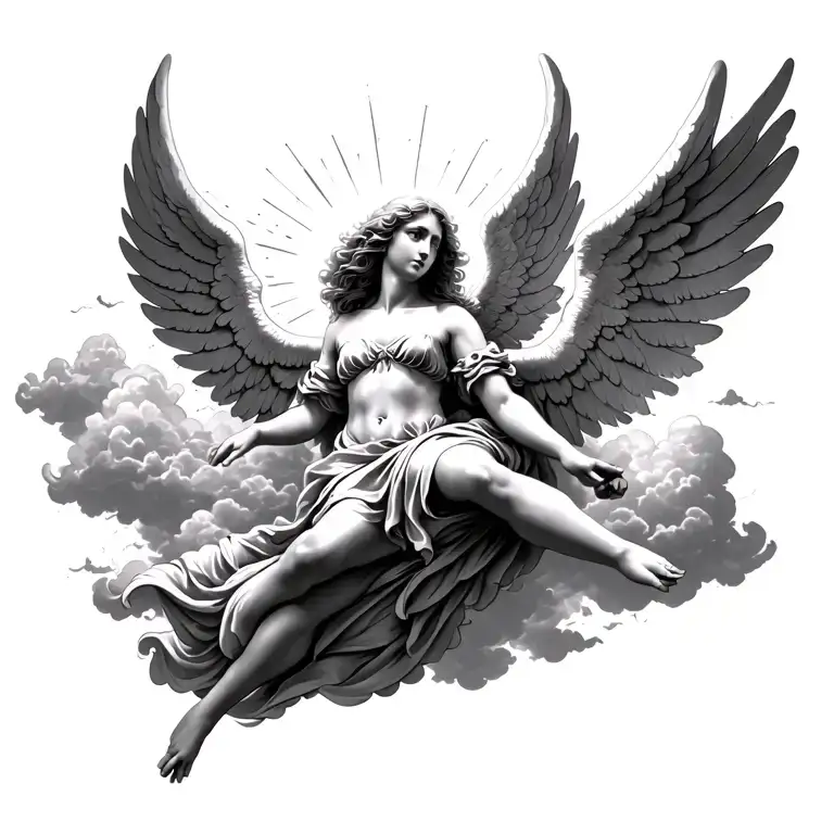 Angel Floating In Clouds Sun Rays Shining