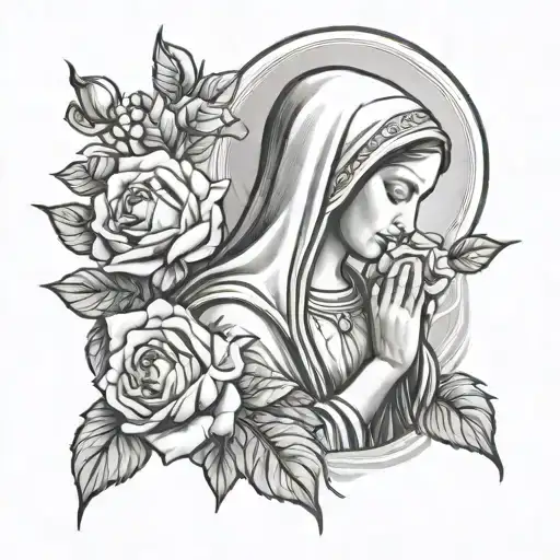 Virgin Mary Praying With Roses