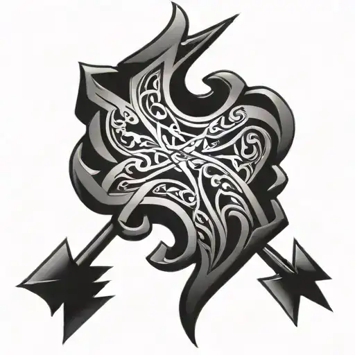 Neck Arrow Design Going To The Side Of The Neck Intertwined