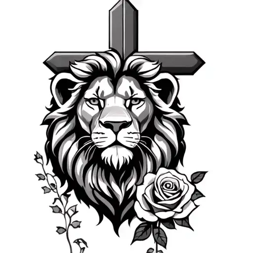 Lion With Cross And Rose