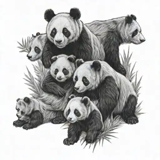 4 Baby Pandas Being Defended By Adult Grizzley Bear