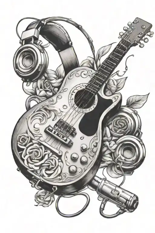 C Note Guitar And Headphones