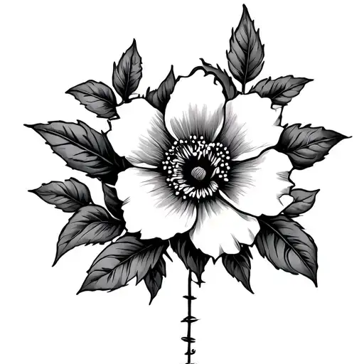 Straight Vine Of Floral And Barbwire