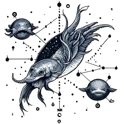 Aquarius Constellation With Rome Themes And Small Ocean Creatures
