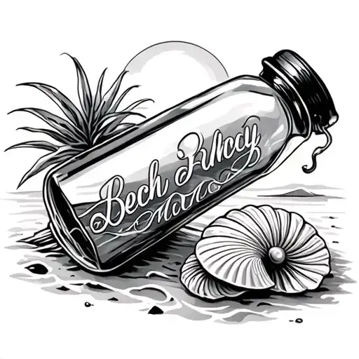 Beach Scene Shells Message In Bottle