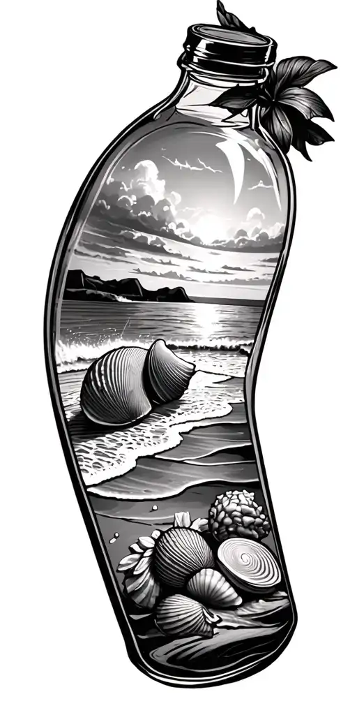 Beach Scene Shells Message In Bottle