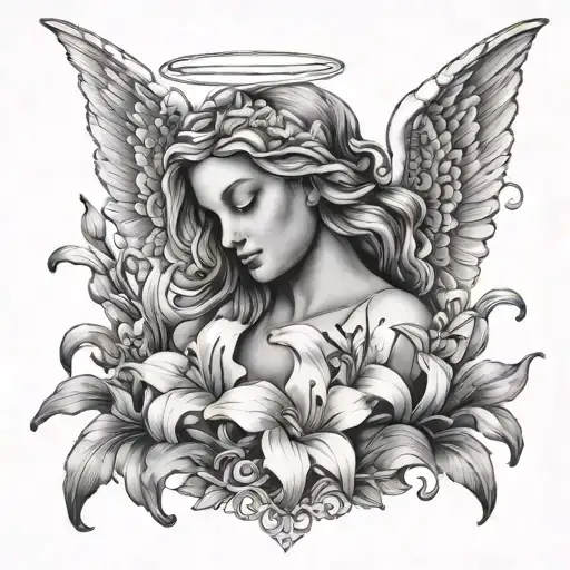 Angel With Lily Flowers