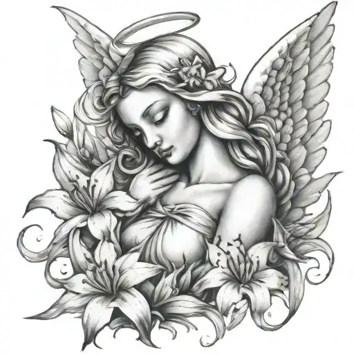 Angel With Lily Flowers