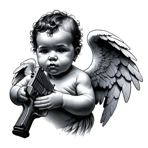 Baby Angel Holding Gun
