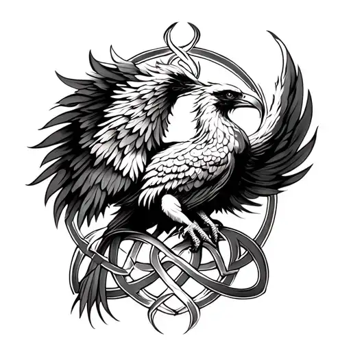 Phoenix And Celtic Knot Intertwined
