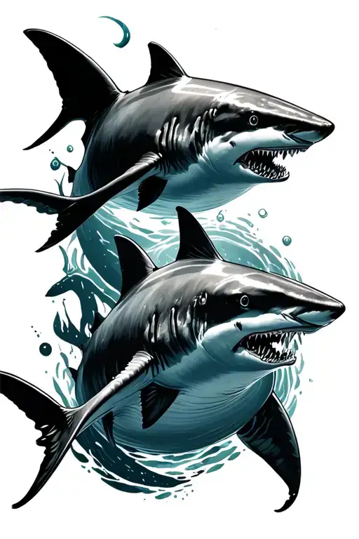 3 Sharks Swimming Fine Line