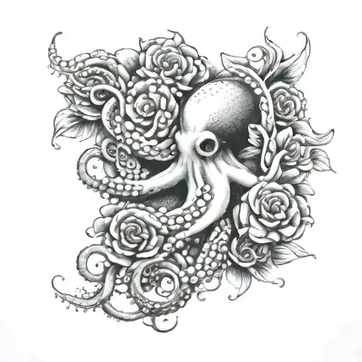 Octopus And Flowers On Forearm