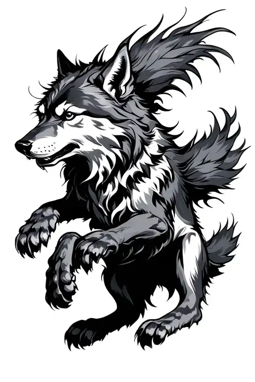 Fenrir Norse Full Body Wolf Leaping Down Calm