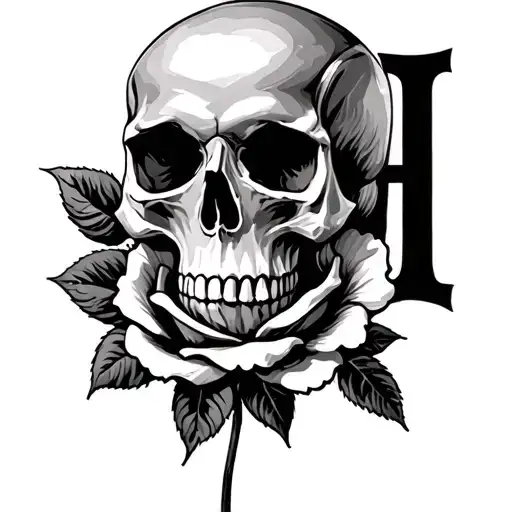 Skull And Rose With Letter H