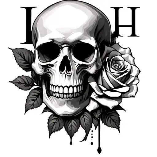 Skull And Rose With Letter H