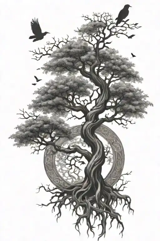 Tree Of Life With Roots Celtic Twisted Tree Birds Flying