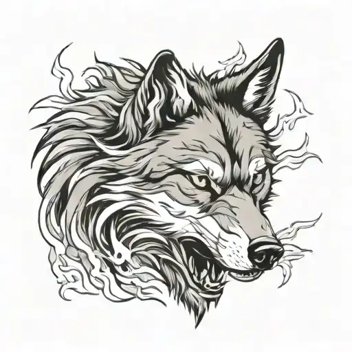 Scary Wolf Head Sideways The Photo And With Flames