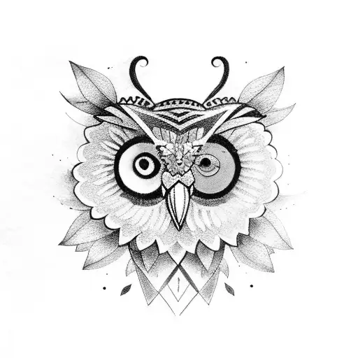 Woman With An Owl Head-dress Surrounded By Butterflies And Flowers And Mandalas