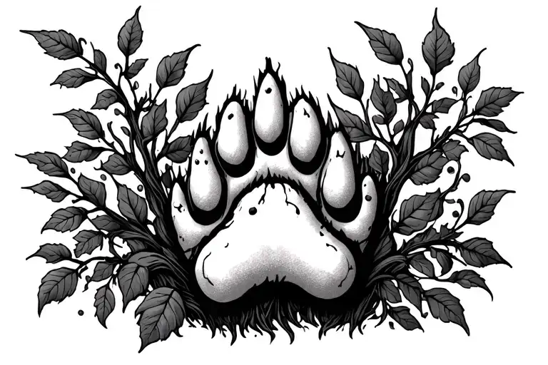 Dog Paw Print In The Middle Of Vines Growing Out Across Scapula