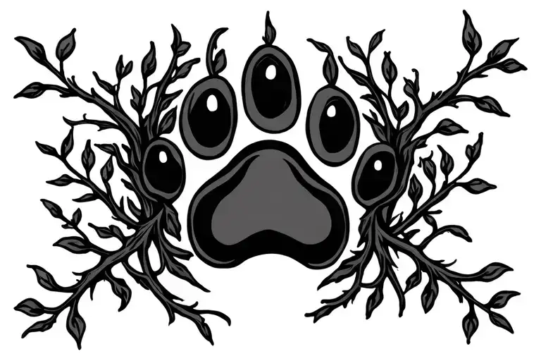 Dog Paw Print In The Middle Of Vines Growing Out Across Scapula