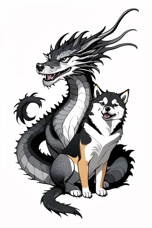 Huge Full Body Dragon And Shiba Inu Sitting On Top