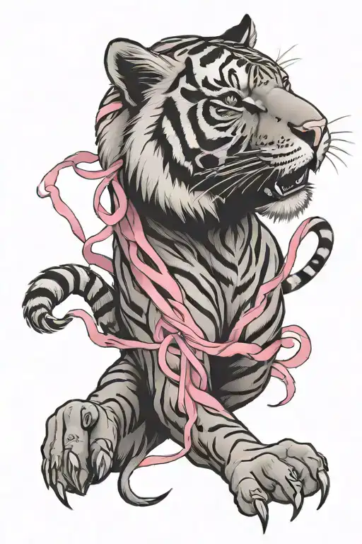 Pink Cancer Ribbion With Bengal Tiger Emerging
