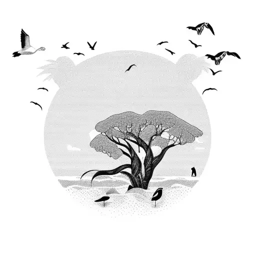 Bigger Palm Tree With Ocean And Birds