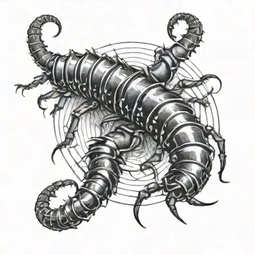 Scolopendra In Black And White Crawls In A Circle