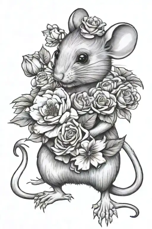 A Kind Beautiful Mouse With A Flower Bouquet