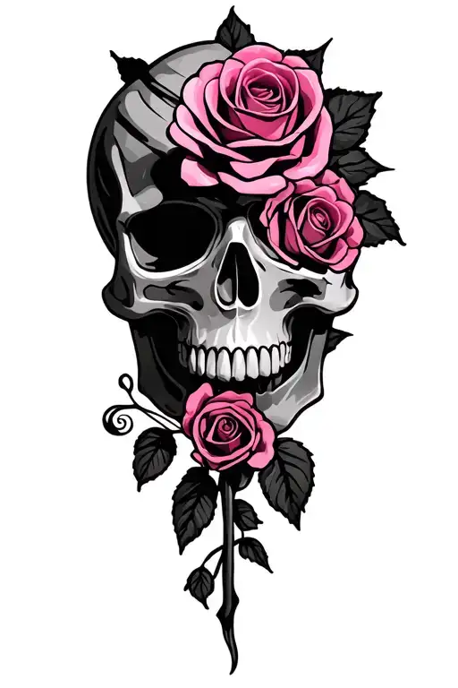Pink With Skull With Roses