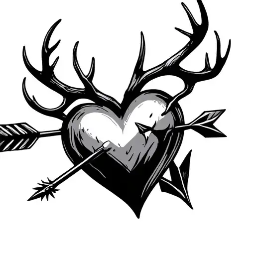 A Heart With Antlers Shaped Like With An Arrow Piercing