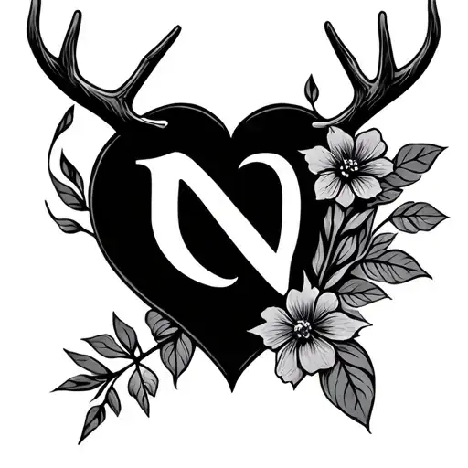 A Heart With Antlers Shaped Like With A N Arrow Flower Intertwined