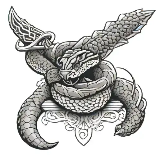 Rattlesnake Wrapping Around A Sword