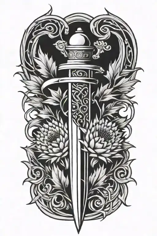 Scottish Dagger Through Thistle Intertwined