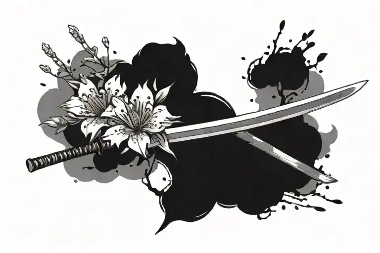 Sakura Flowers And Broken Katana Sword